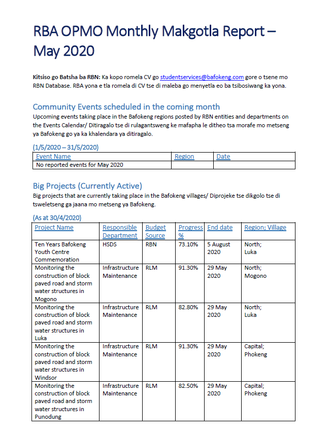 May 2020 RBA Makgotla Report