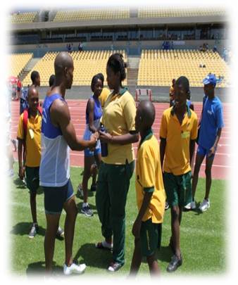Simon Magakwe at the schools Inter high @ Royal Bafokeng. He ran the 110m with the U/19 running their 100m final